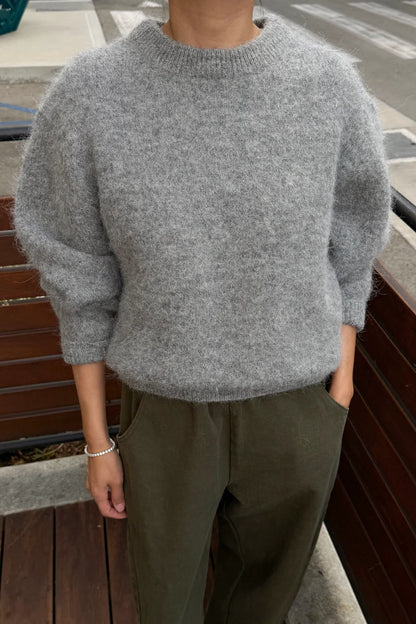 Le Bon Shoppe Elio Crewneck Alpaca Sweater in Heather Grey