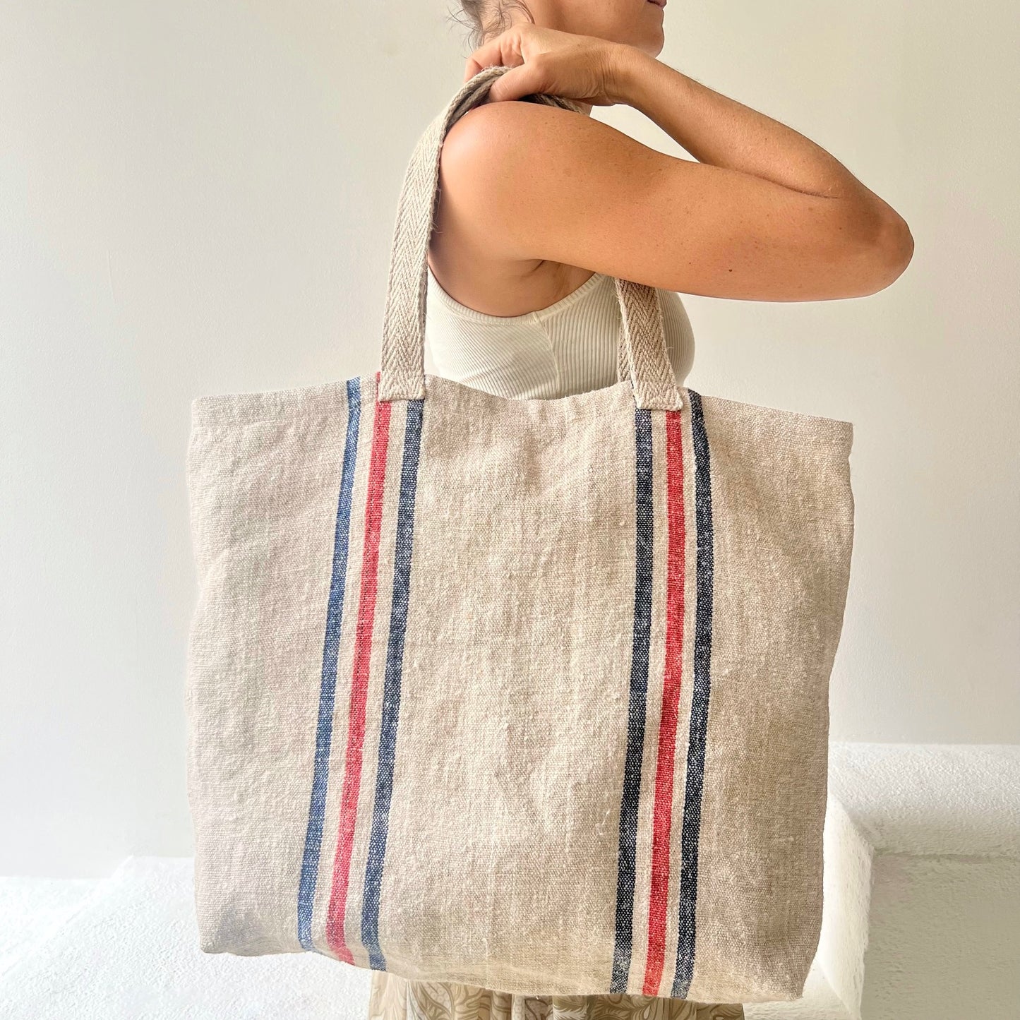 Large Patriae Tote with Red & Blue Stripes