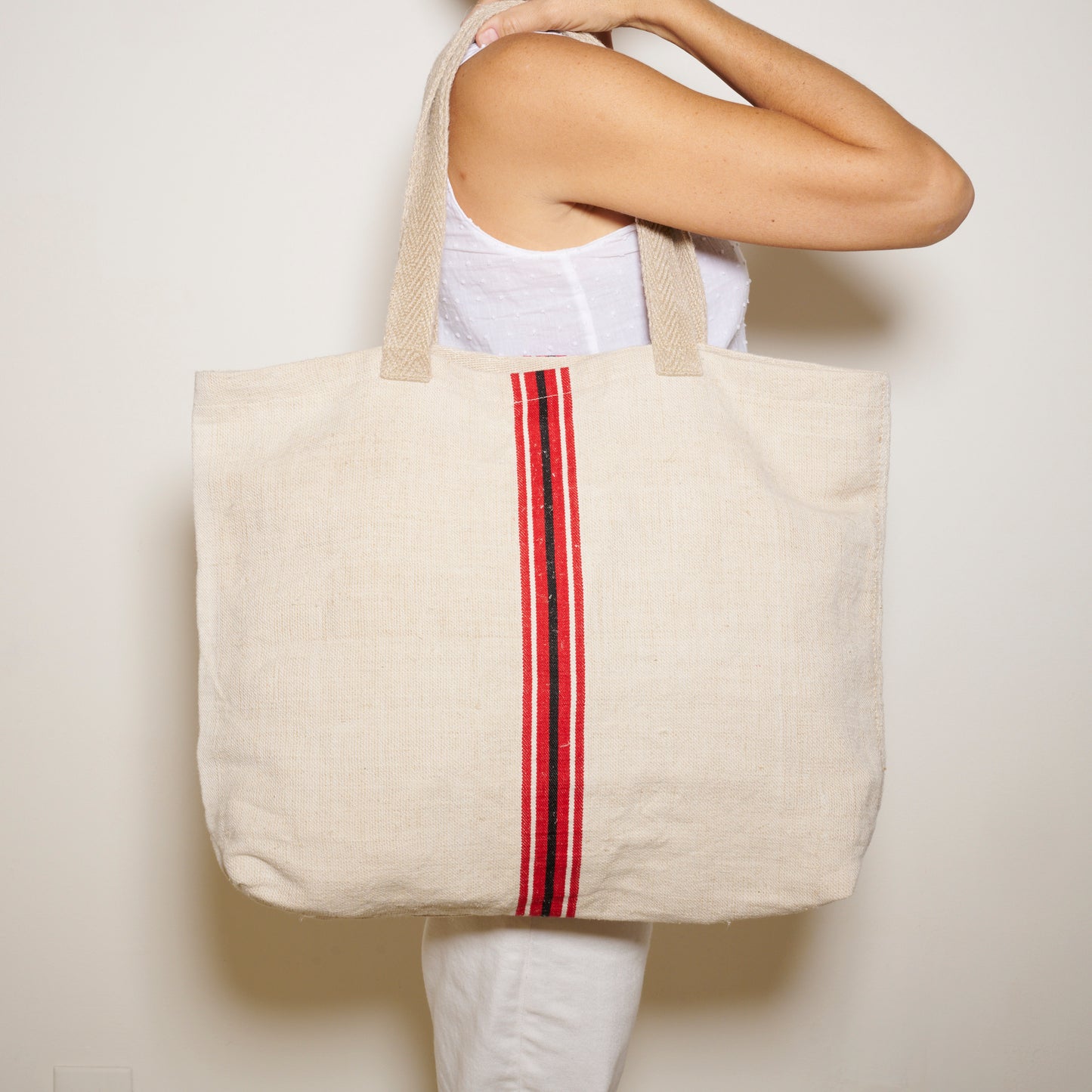 Large Patriae Tote with Red & Black Stripes